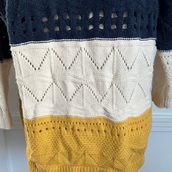 Charming Charlie • Yellow Cream Navy Color Block Striped Sweater - Picture 3 of 5